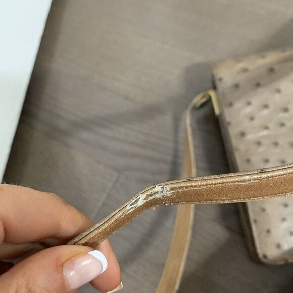 cape cobra vintage beige brown genuine ostrich leather crossbody bag - Picture 8 of 8